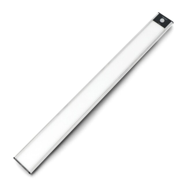 Srebrna lampka LED 40 cm z czujnikiem ruchu i akumulatorem do szafy
