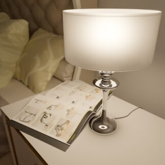 Lampa stołowa Abu Dhabi srebrna z białym abażurem E14 40W