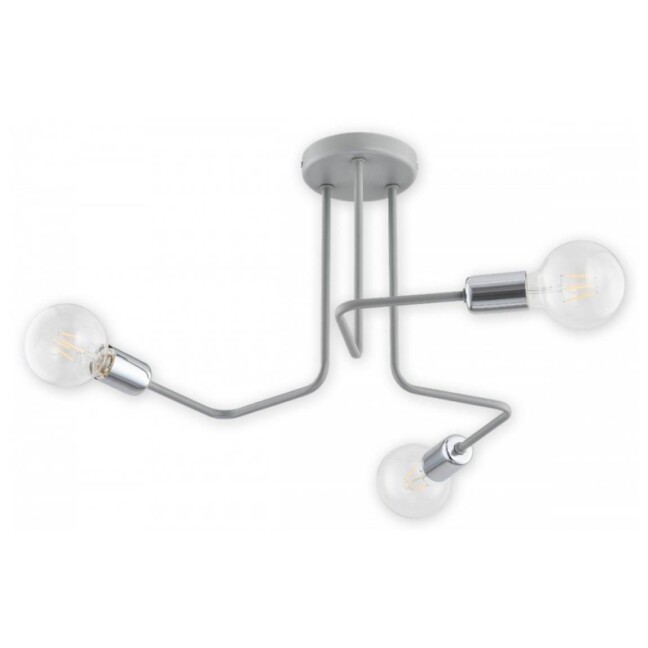 Szara matowa lampa sufitowa Pixi 3 z trzema żarówkami