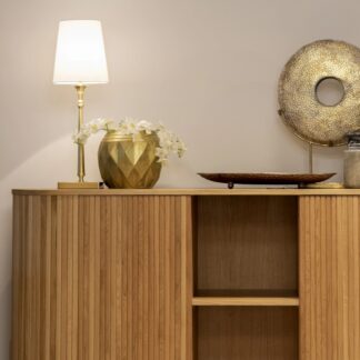 Lampa stołowa Austin w kolorze złotego mosiądzu z białym abażurem