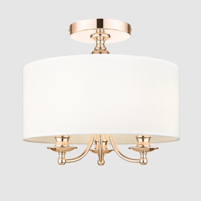 Lampa sufitowa Abu Dhabi złota z białym abażurem 3xE14 styl nowojorski
