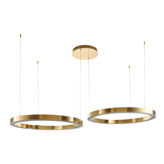 Złota lampa wisząca Circle Step LED 60+80 cm z pilotem