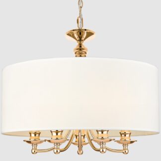 Złoty żyrandol Abu Dhabi z białym abażurem, 5‑płomienny