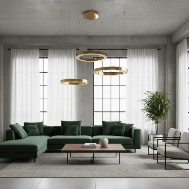 Złota lampa wisząca Circle LED z trzema pierścieniami 40+60+80