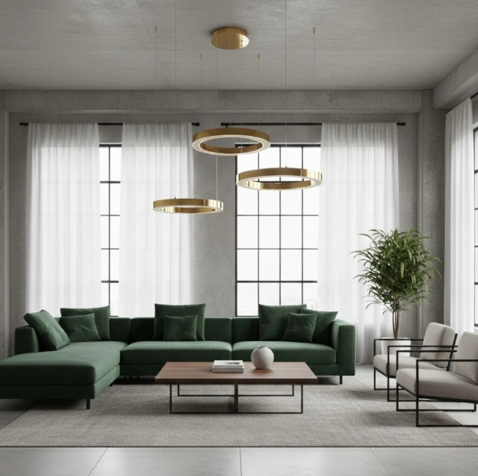 Złota lampa wisząca Circle LED z trzema pierścieniami 40+60+80