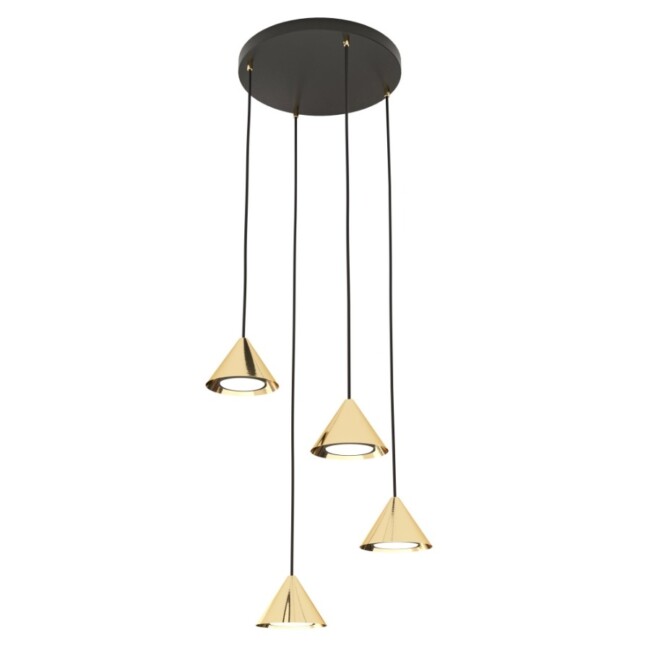 Złota lampa wisząca Elit 4 Premium z metalowymi stożkami