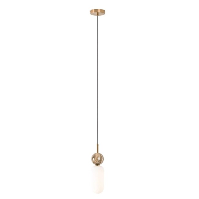 Lampa wisząca Roma Gold z ozdobną kulką i mlecznym kloszem