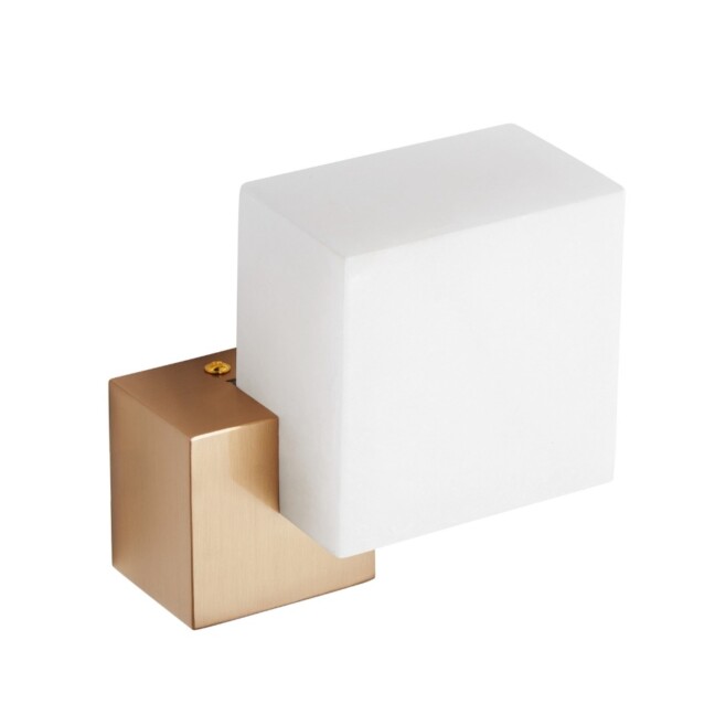 Kinkiet LED z alabastru kostka mosiądz szczotkowany Cubo 18 cm