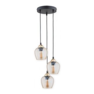 Lampa wisząca Margo 3 czarno‑złota z bursztynowymi kloszami E27