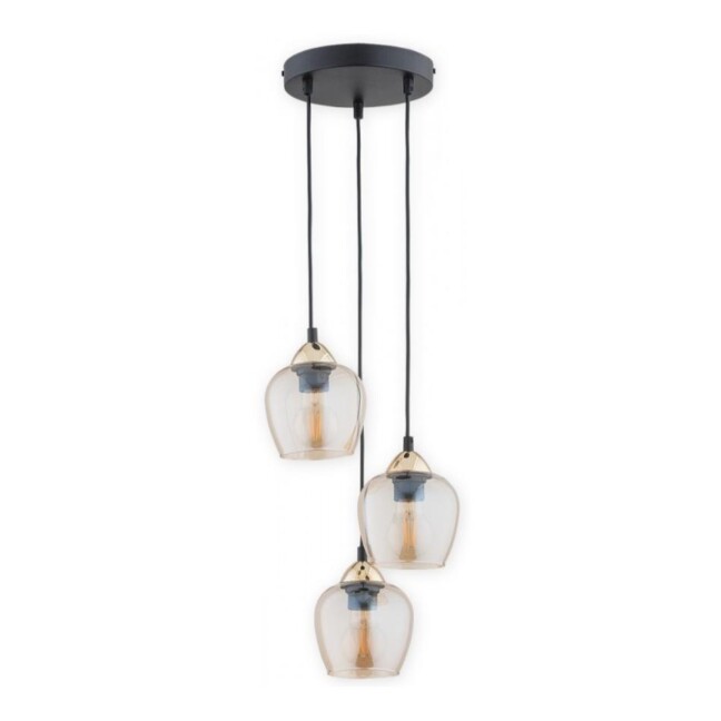 Lampa wisząca Margo 3 czarno‑złota z bursztynowymi kloszami E27