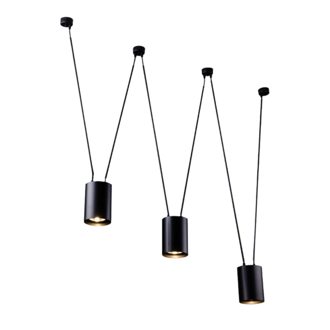 Czarna lampa wisząca Viwin 3 z trzema metalowymi kloszami