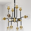 Lampa wisząca Boston Cosmolight 12xE27 czarna z mosiężnymi detalami i szklanymi kulami