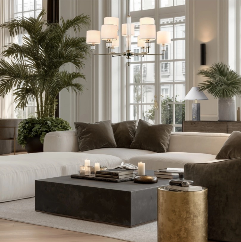 Lampa stołowa Orleans z trawertynową podstawą i białym abażurem