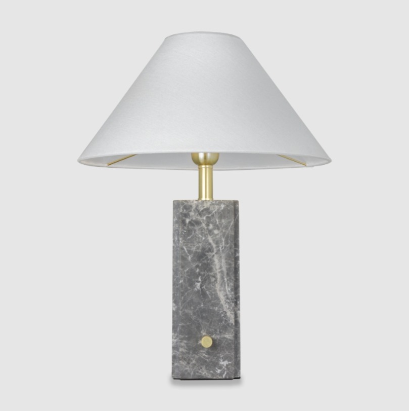 Lampa stołowa Orleans z trawertynową podstawą i białym abażurem