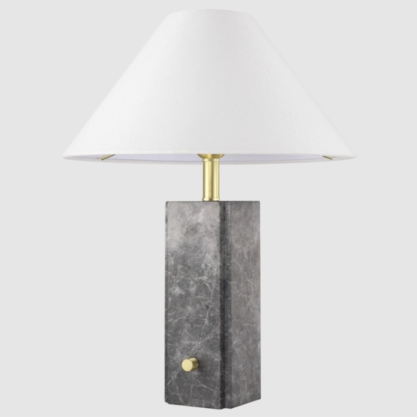 Lampa stołowa Orleans z trawertynową podstawą i białym abażurem