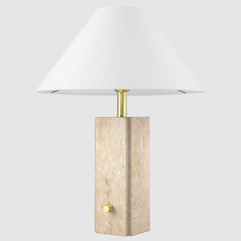 Lampa stołowa Orleans z trawertynu z białym abażurem