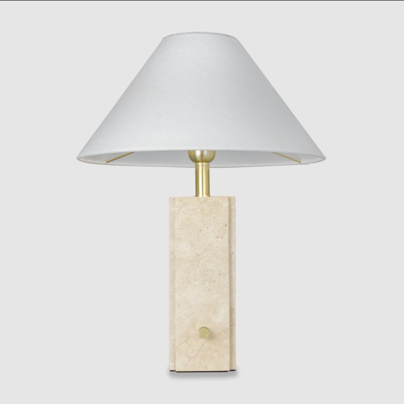 Lampa stołowa Orleans z trawertynu z białym abażurem