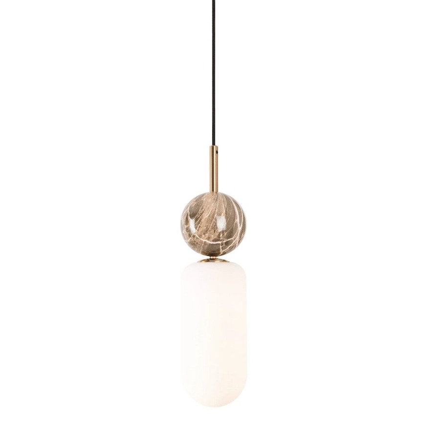 Lampa wisząca Roma Gold z ozdobną kulką i mlecznym kloszem