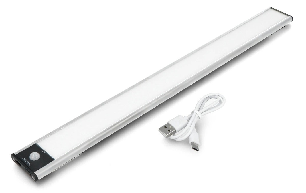 Srebrna lampka LED 40 cm z czujnikiem ruchu i akumulatorem do szafy