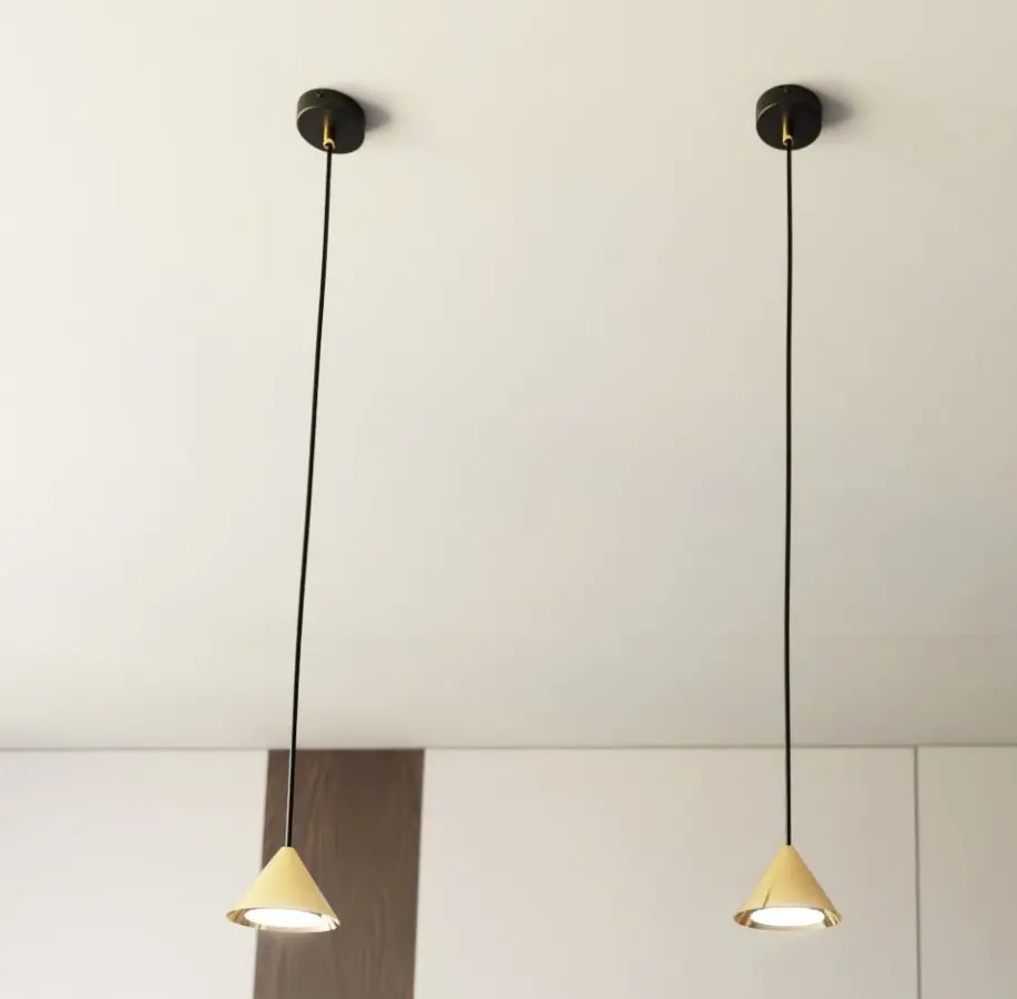 Złota lampa wisząca z małym stożkowym kloszem - Emibig Elit