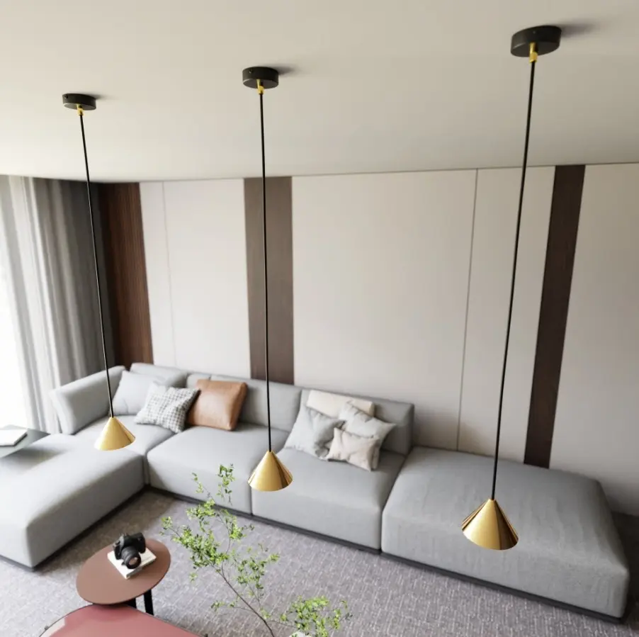 Złota lampa wisząca z małym stożkowym kloszem - Emibig Elit