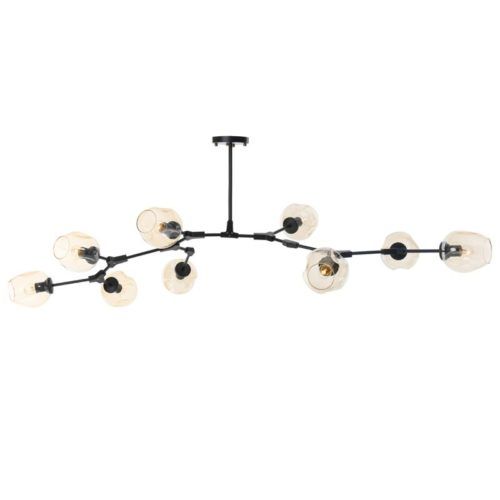 Lampa wisząca Modern Orchid 9xE27 z bursztynowymi szklanymi kloszami