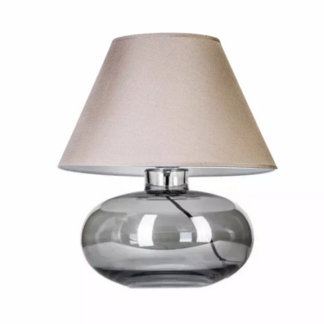 Lampa stołowa Bergen z szarą szklaną podstawą i beżowym abażurem