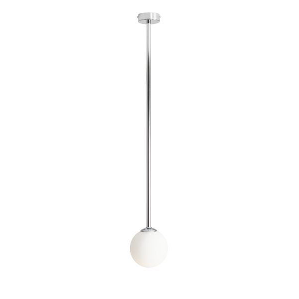 Srebrna lampa wisząca Pinne L z mleczną szklaną kulą