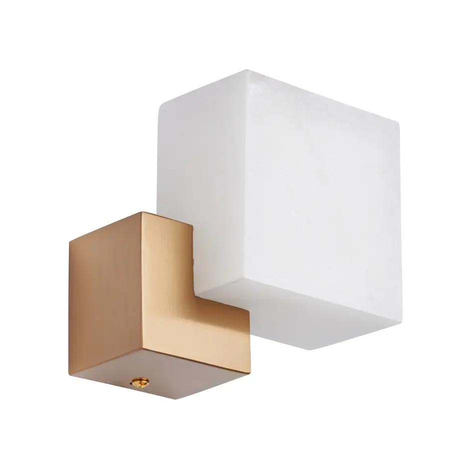 Kinkiet LED z alabastru kostka mosiądz szczotkowany Cubo 18 cm