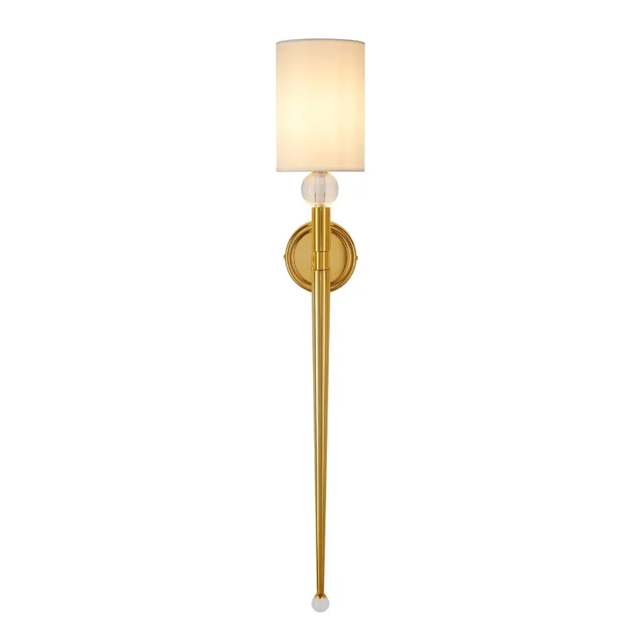 Smukły kinkiet Dama 92 glamour, złoty z białym abażurem 92 cm