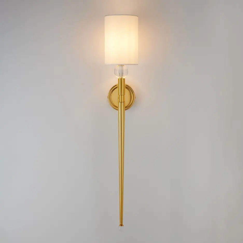 Smukły kinkiet Dama 92 glamour, złoty z białym abażurem 92 cm