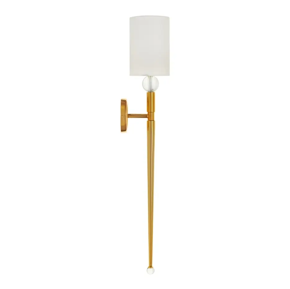 Smukły kinkiet Dama 92 glamour, złoty z białym abażurem 92 cm