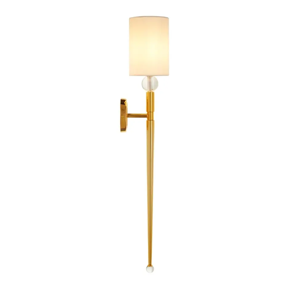 Smukły kinkiet Dama 92 glamour, złoty z białym abażurem 92 cm