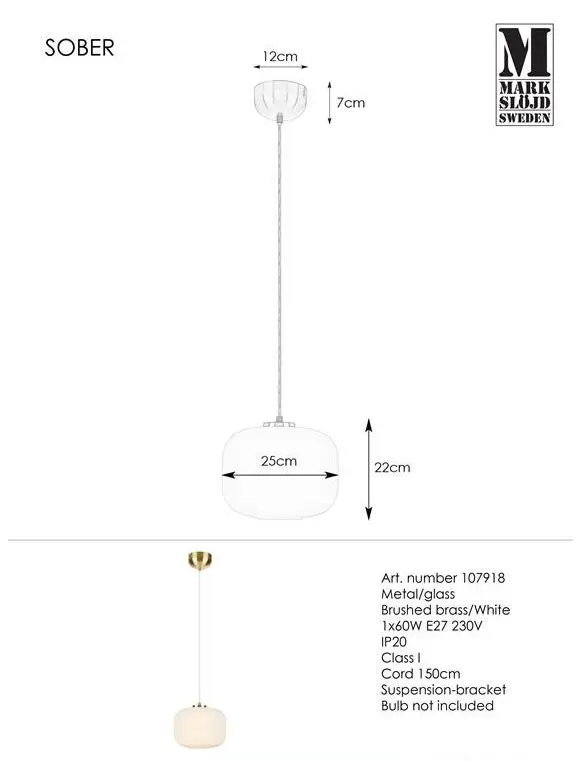 Lampa wisząca Sober złoto-biała ze szklanym kloszem