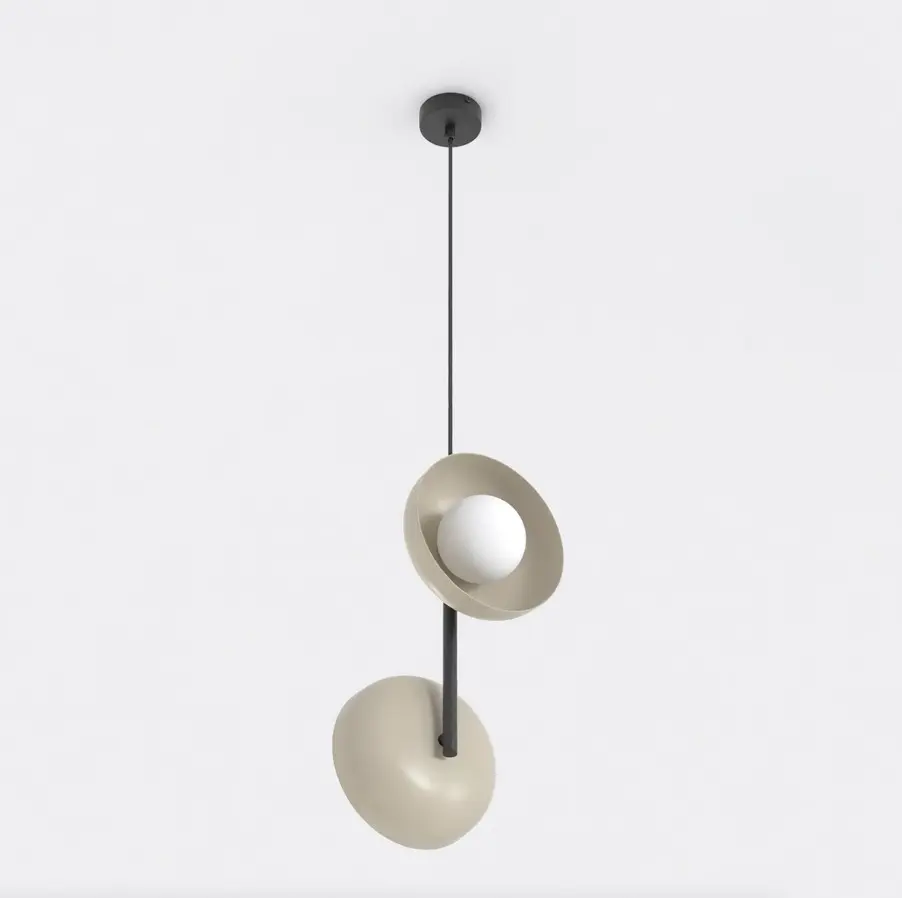 Designerska beżowa lampa wisząca z dwoma kloszami - Emibig Vanila