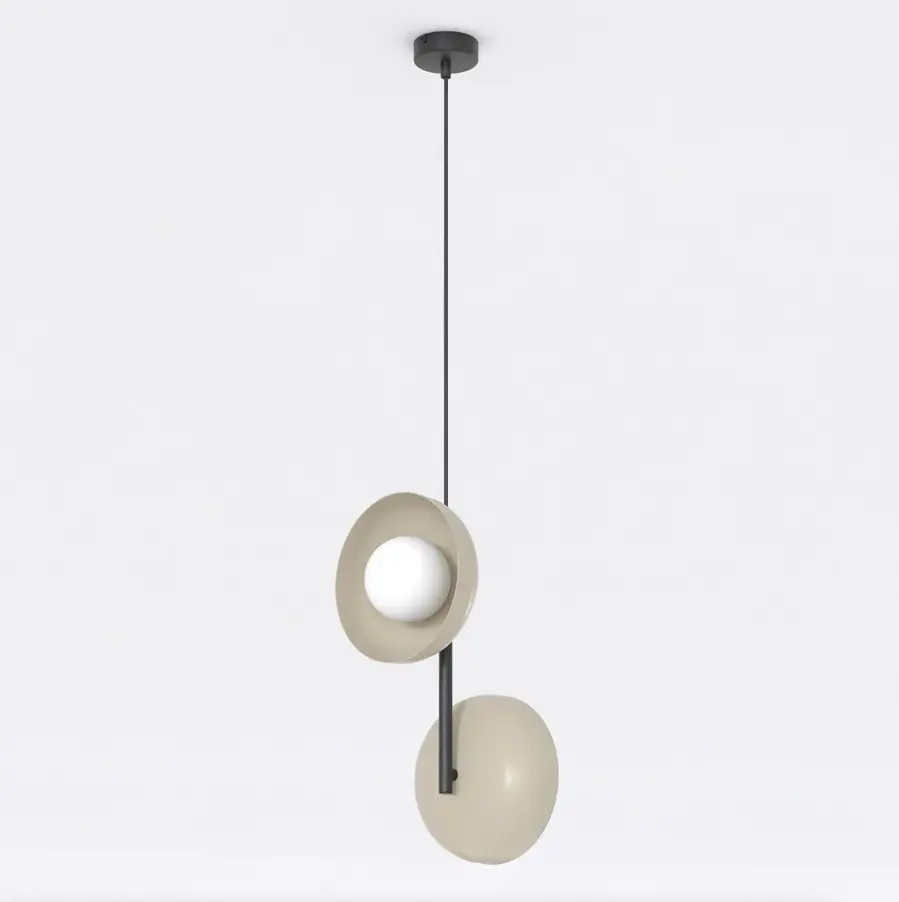 Designerska beżowa lampa wisząca z dwoma kloszami - Emibig Vanila