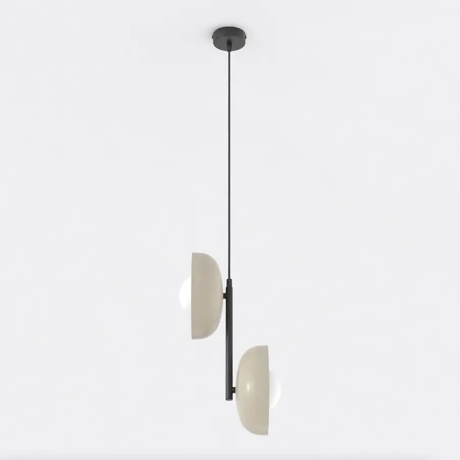 Designerska beżowa lampa wisząca z dwoma kloszami - Emibig Vanila