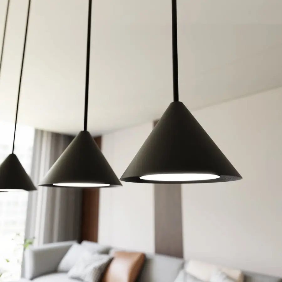 Mała czarna lampa wisząca stożek nad wyspę - Emibig Elit