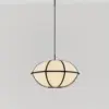 Lampa wisząca japandi, lniany lampion z czarnymi paskami - Hikari 45