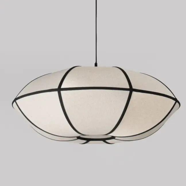 Duża lniana lampa wisząca japandi do salonu Hikari 70 cm