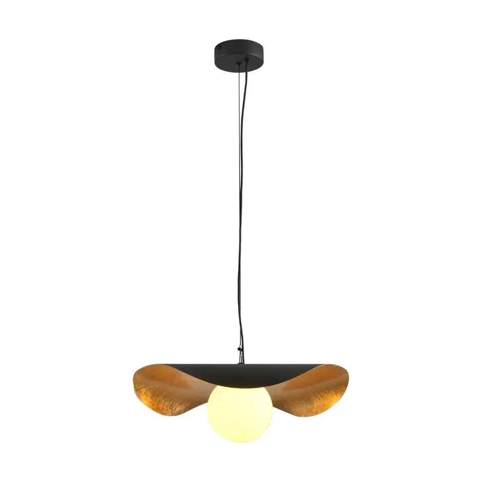Czarno-złota lampa wisząca loft z mleczną kulą - Enzo 40