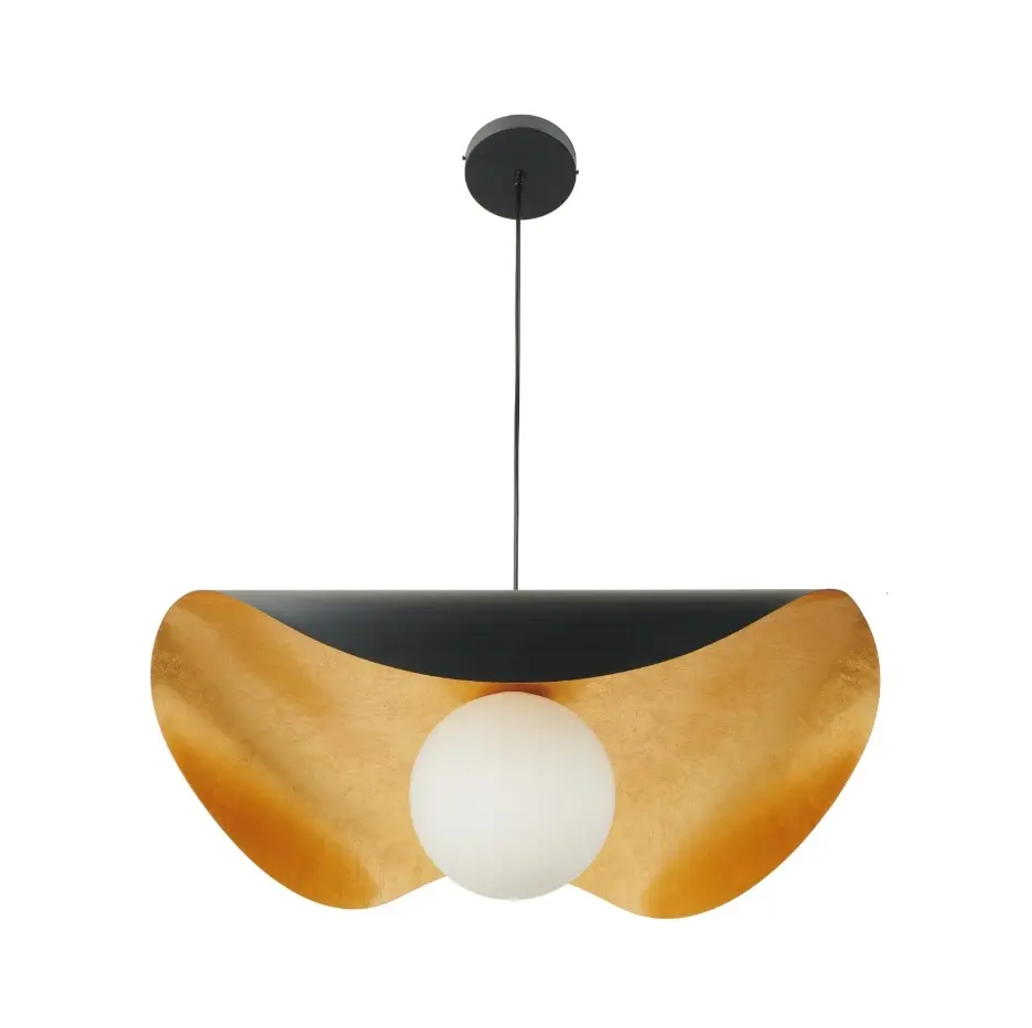 Czarno-złota lampa wisząca loft z mleczną kulą - Enzo 40
