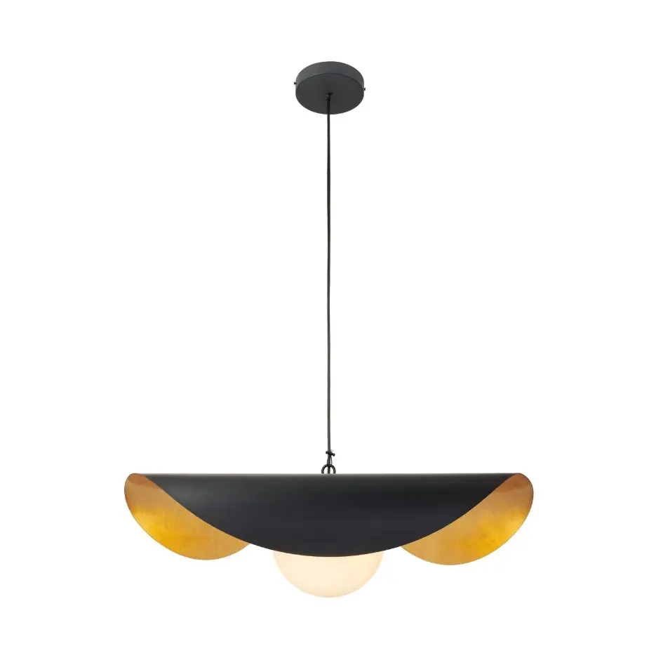 Czarno-złota lampa wisząca loft z mleczną kulą - Enzo 40