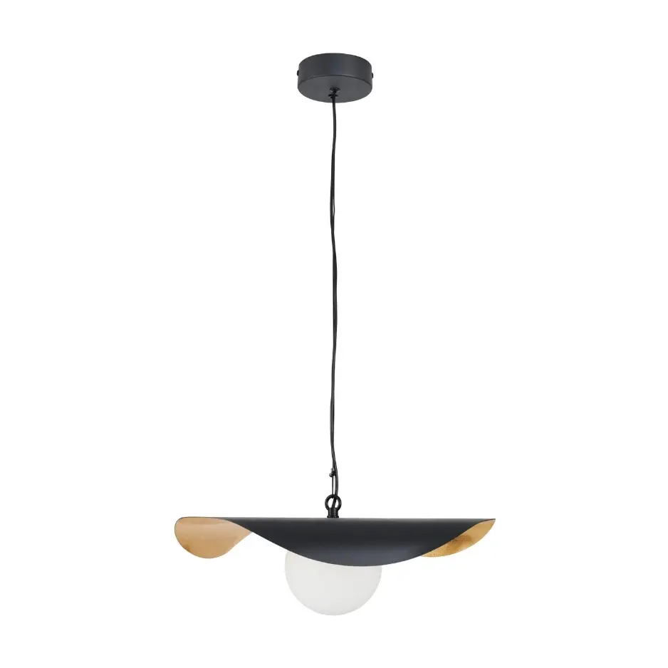 Czarno-złota lampa wisząca loft z mleczną kulą - Enzo 40