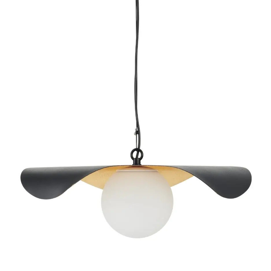Czarno-złota lampa wisząca loft z mleczną kulą - Enzo 40