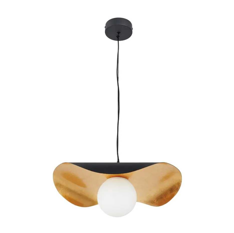 Czarno-złota lampa wisząca loft z mleczną kulą - Enzo 40