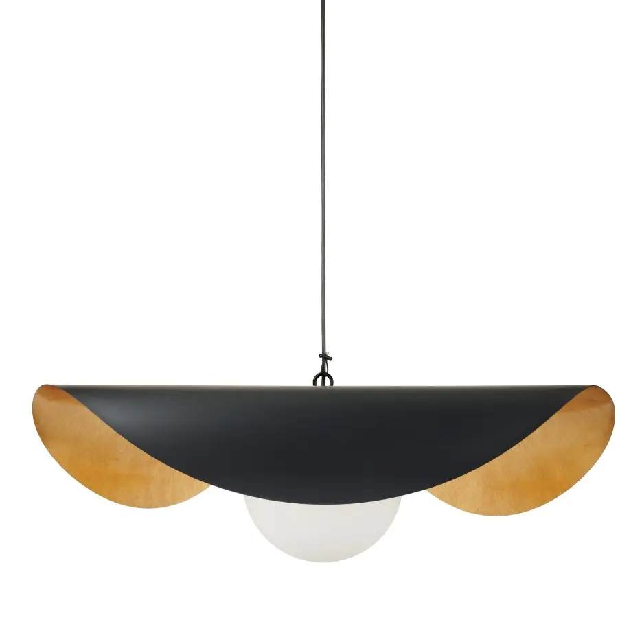 Czarno-złota lampa wisząca loft z mleczną kulą - Enzo 40