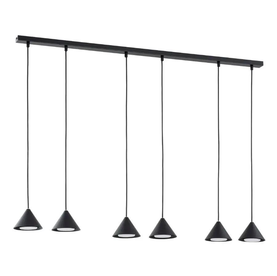 Lampa wisząca długa czarna z 6 kloszami stożek - Emibig Elit 6
