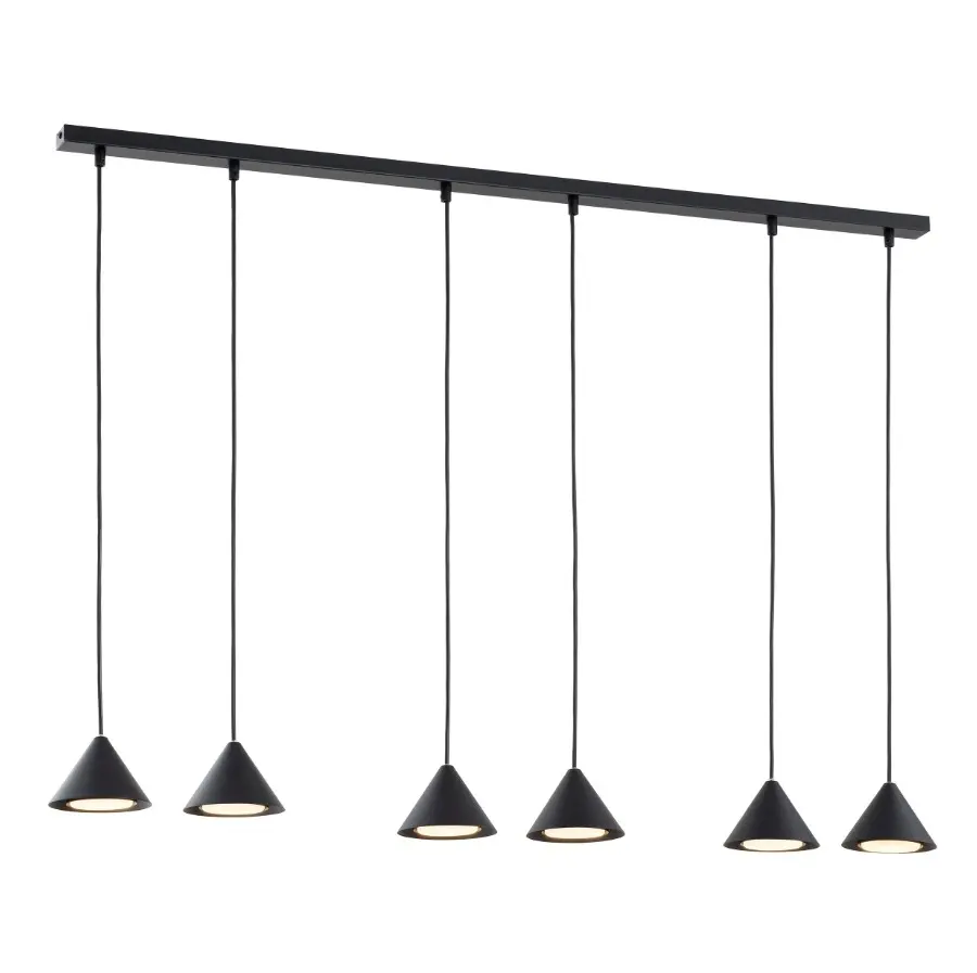 Lampa wisząca długa czarna z 6 kloszami stożek - Emibig Elit 6