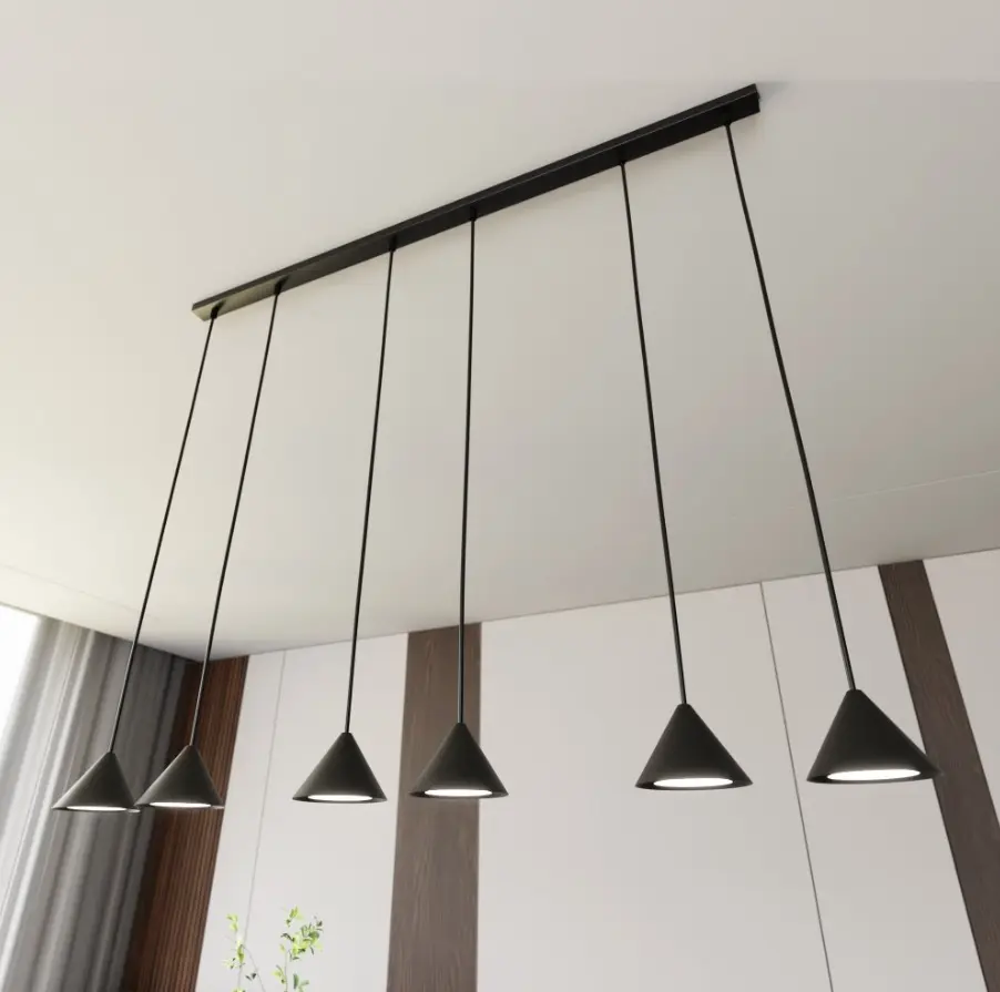 Lampa wisząca długa czarna z 6 kloszami stożek - Emibig Elit 6